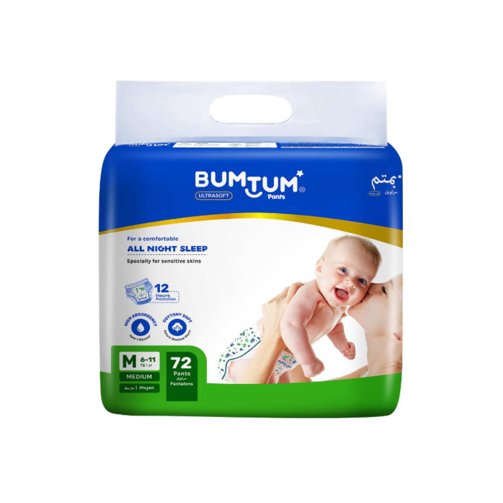 Bumtum Baby Diaper Pants, Medium Size, 72 Count, Double Layer Leakage  Protection Infused With Aloe Vera, Cottony Soft High Absorb Technology  (Pack Of 1) - Gratify